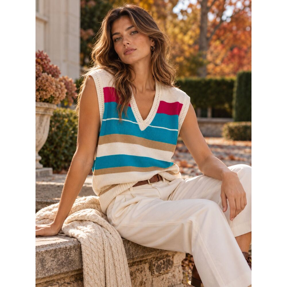 Vintage 80s Gitano Limited Collection Striped Sweater Vest V-Neck Preppy